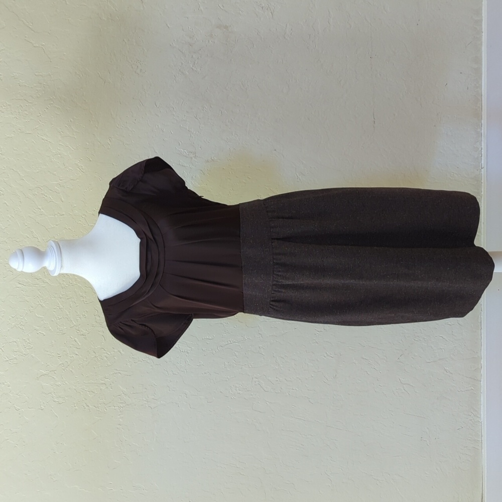 The Limited Dark Brown Satin and Herringbone Tweed Professional Dress Size 12
